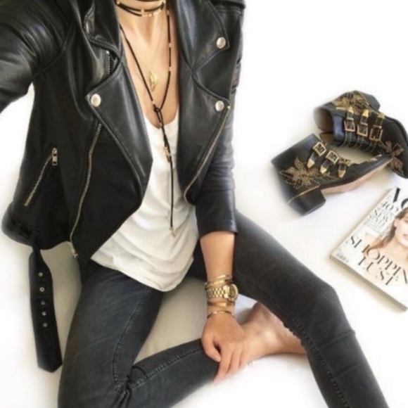 Black Zipper Detail Vegan Leather Moto Jacket